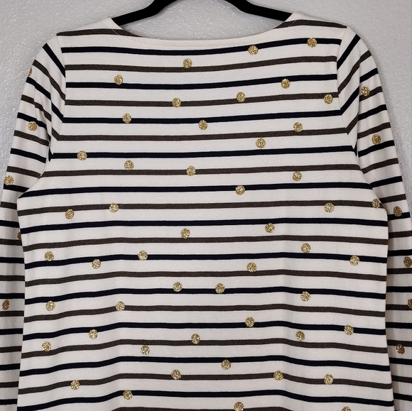 Talbots Petite Summer Striped Gold Glitter Polka Dot Pullover Long Sleeve Top - Picture 5 of 14